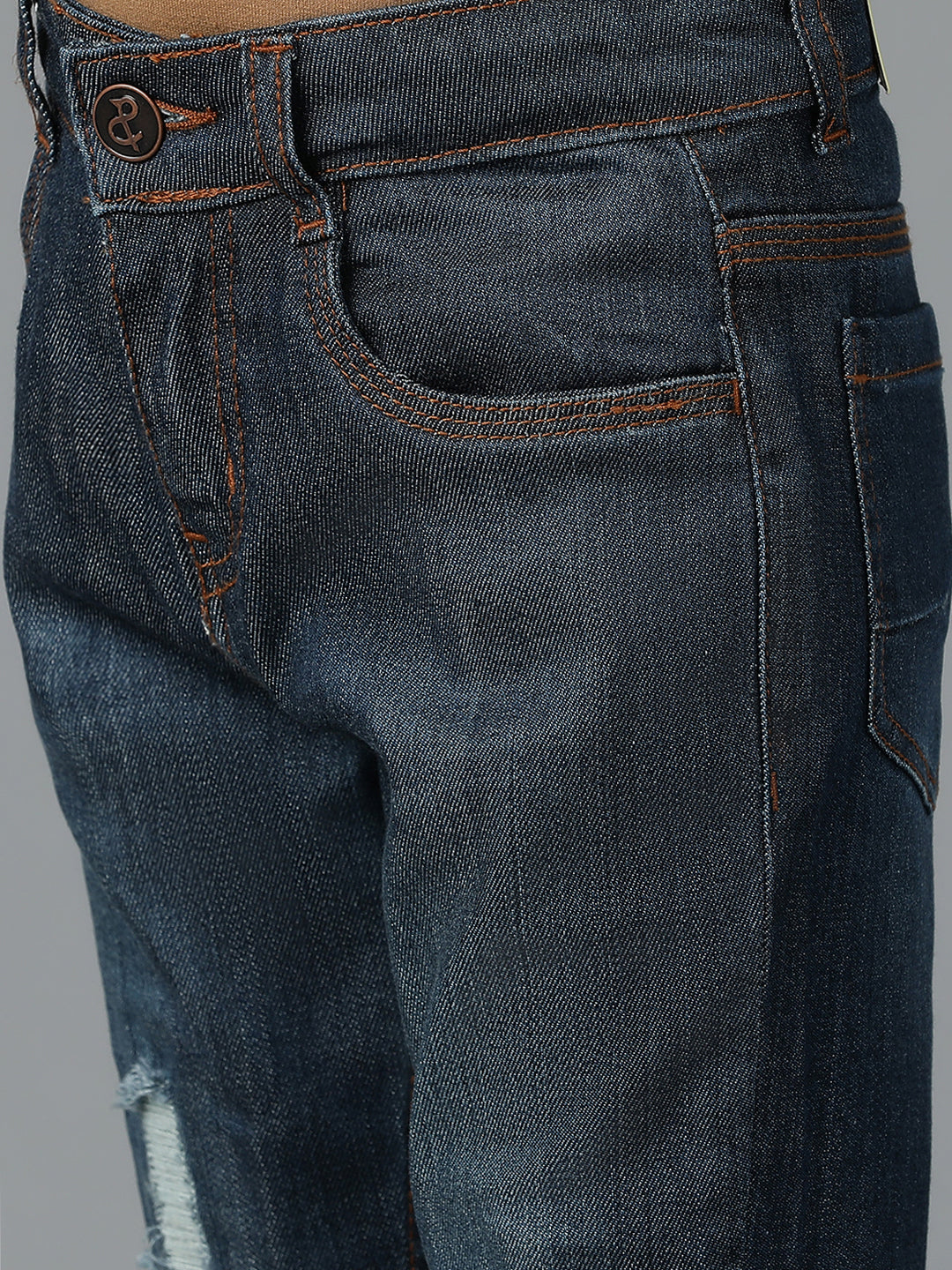 Boys Dark Blue Washed Denim-Lycra Jeans