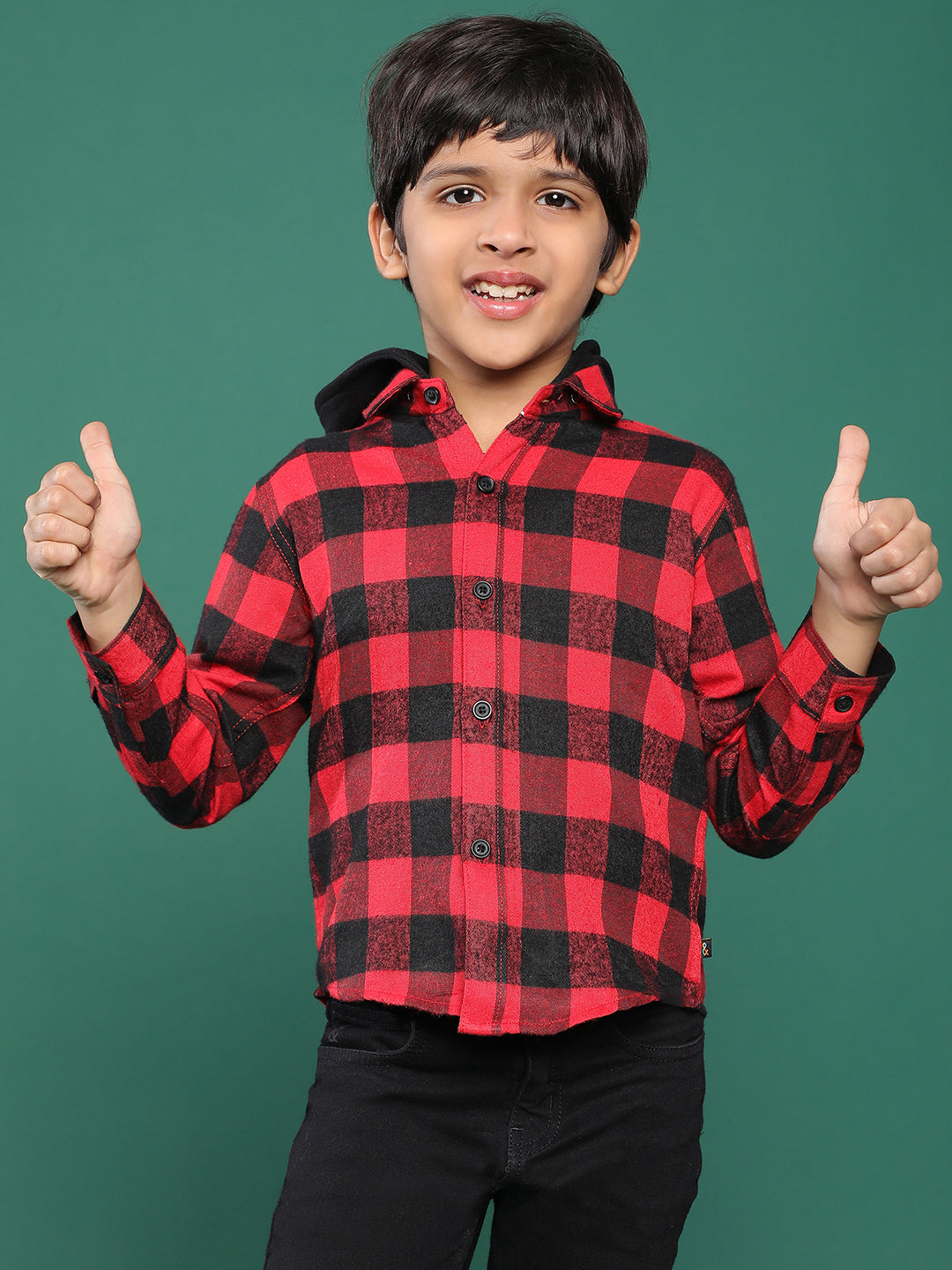Boys Red Checkered Shirt With Hood