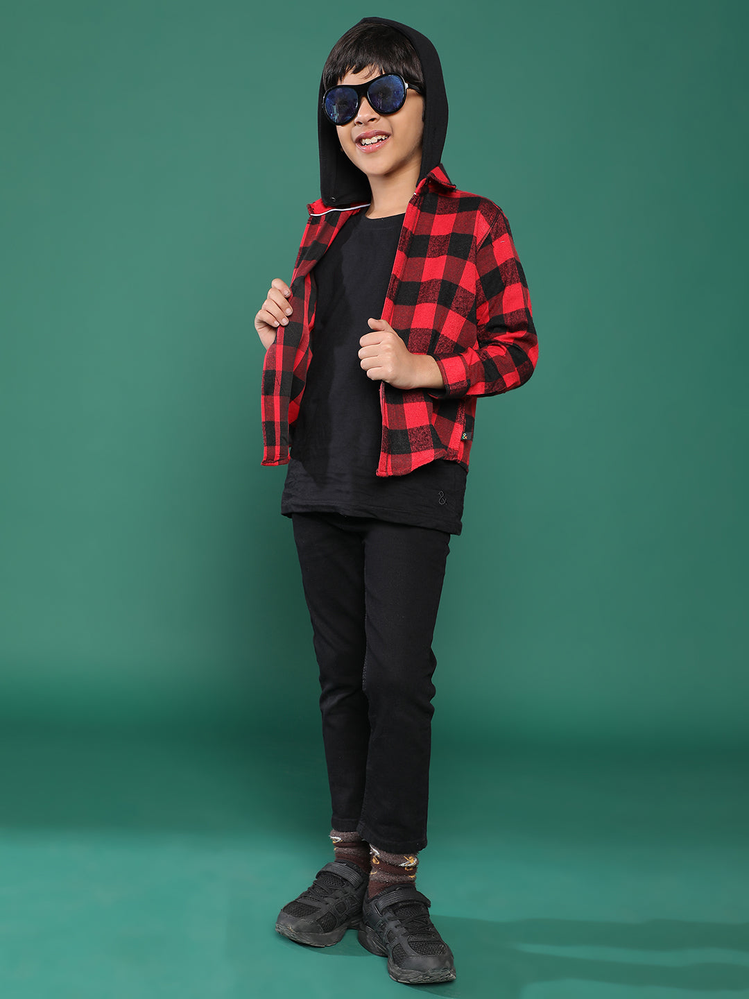 Boys Red Checkered Shirt With Hood