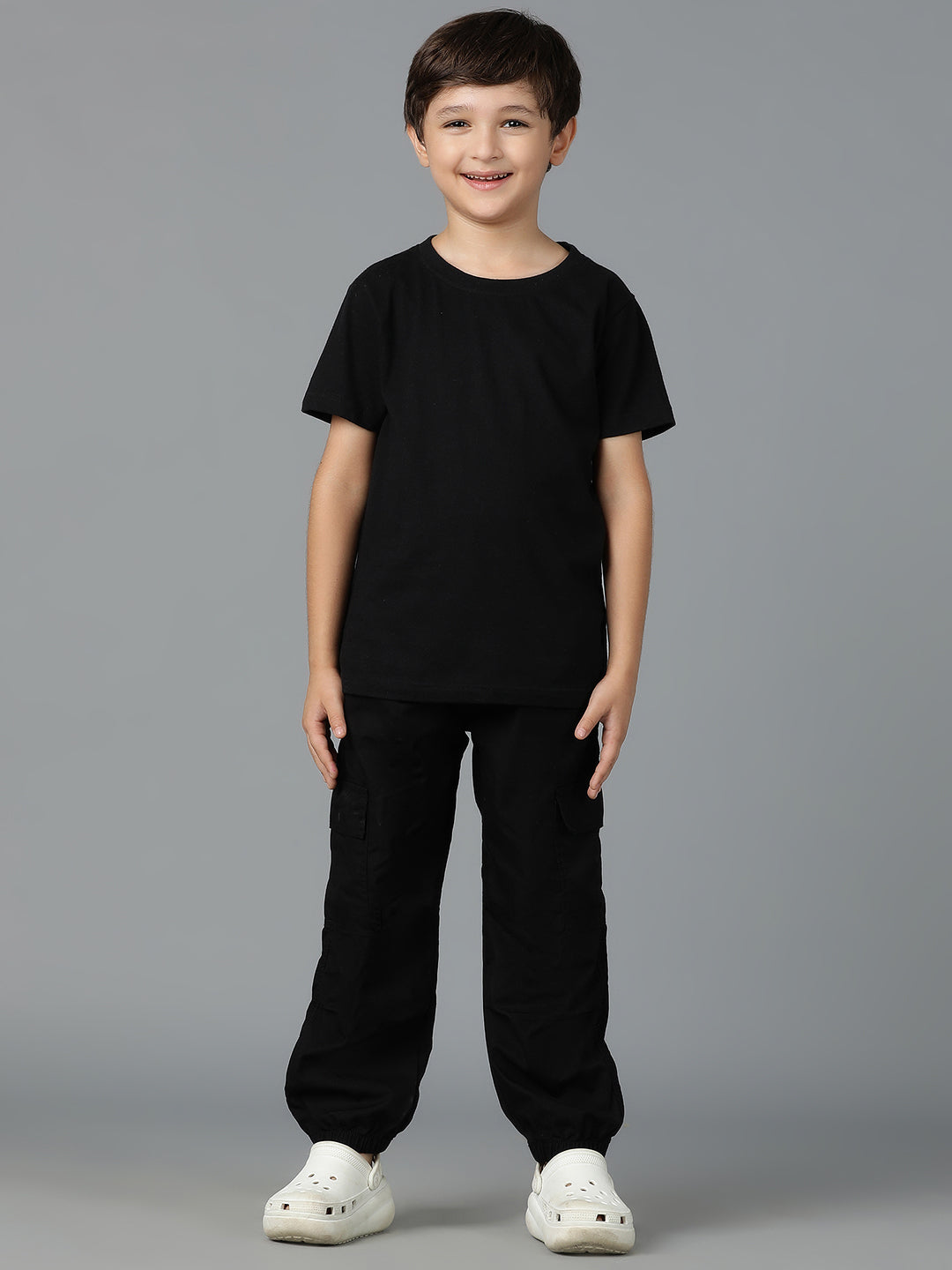 Boys Black Cotton Parachute Joggers