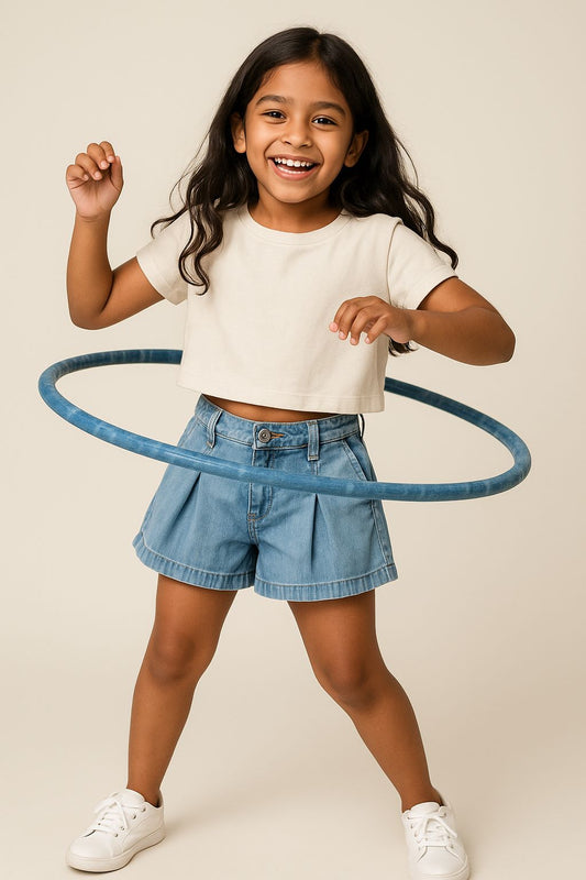 Girls Light Blue Cotton Washed Shorts