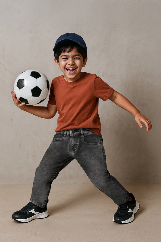 Boys Grey Lycra Washed Slim Fit Jeans