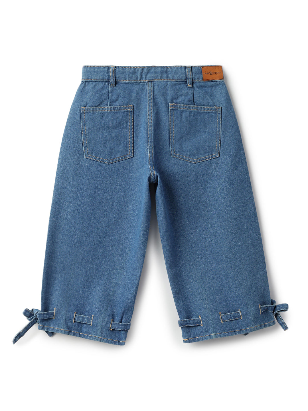 Girls Cotton Poly Blue Washed Wide Leg Capri