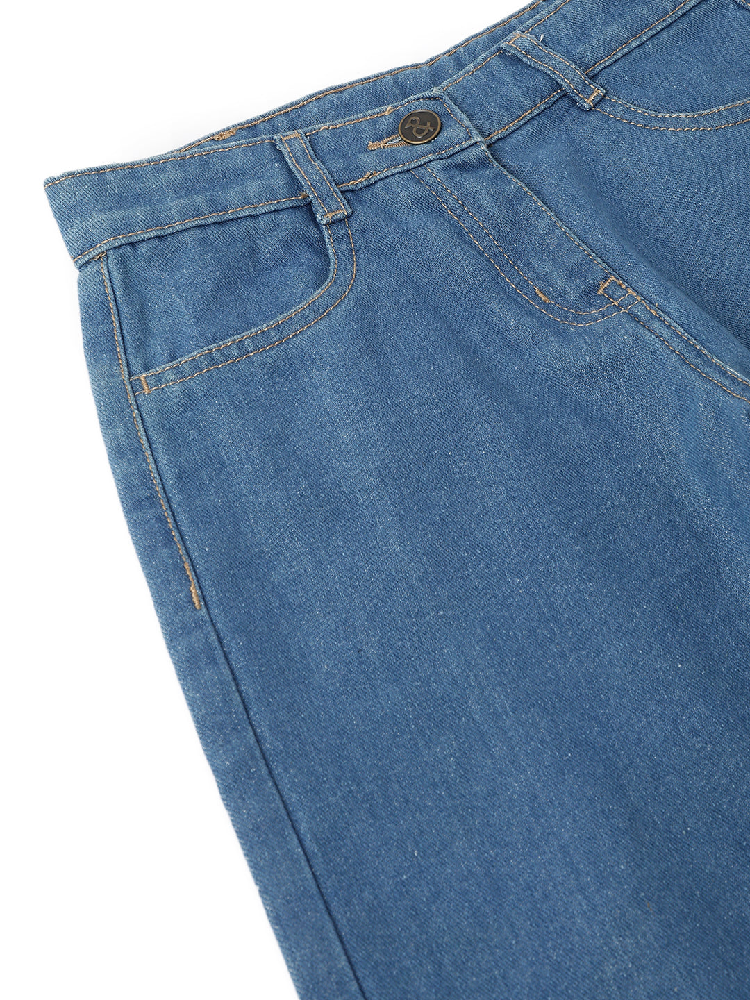 Girls Cotton Poly Blue Washed Wide Leg Capri