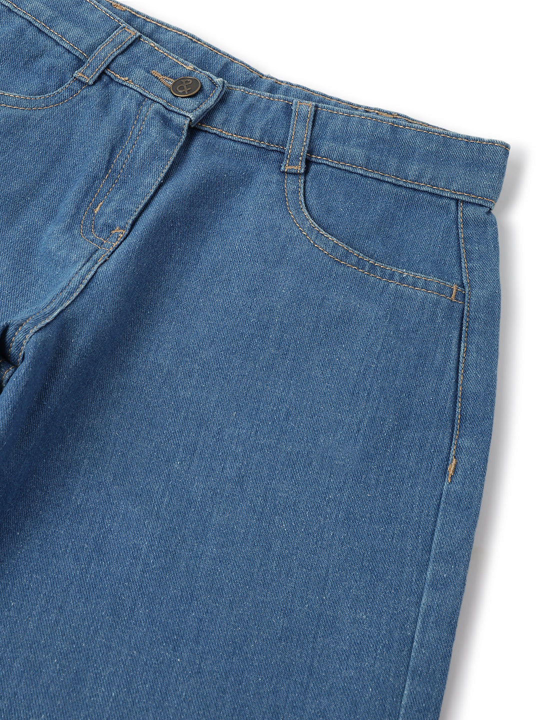 Girls Cotton Poly Blue Washed Wide Leg Capri