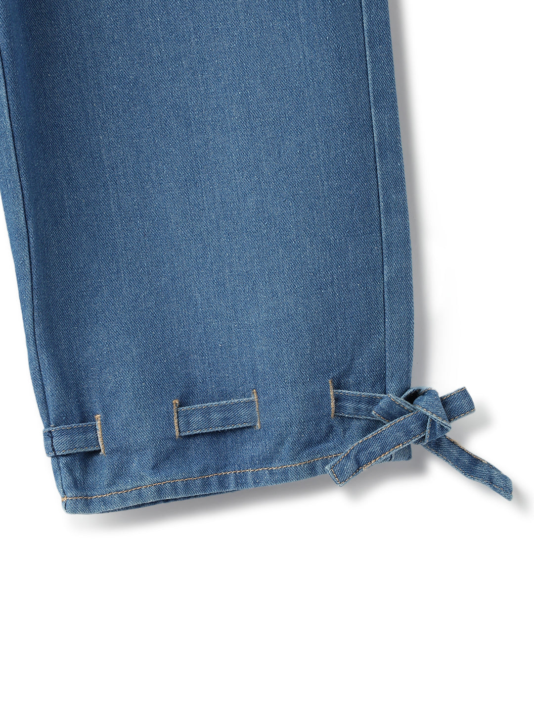 Girls Cotton Poly Blue Washed Wide Leg Capri