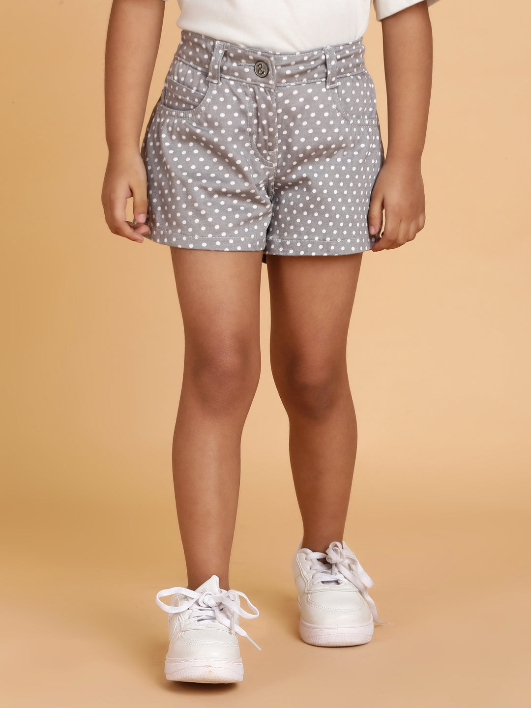 Girls Grey Polka Dot Print Lycra Regular Fit Above Knee Shorts