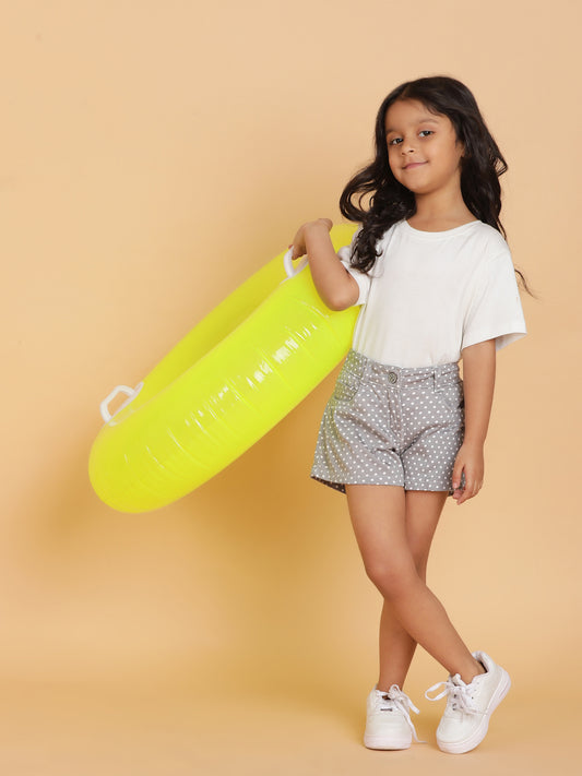 Girls Grey Polka Dot Print Lycra Regular Fit Above Knee Shorts