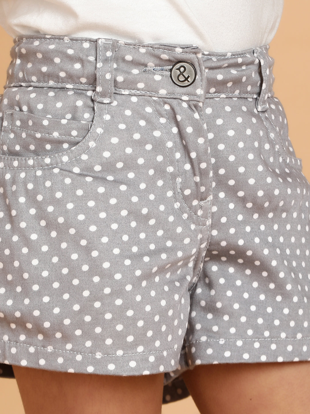 Girls Grey Polka Dot Print Lycra Regular Fit Above Knee Shorts