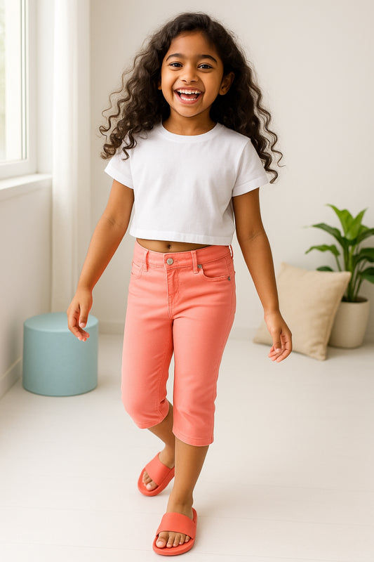 Girls Lycra Pink Solid Capri