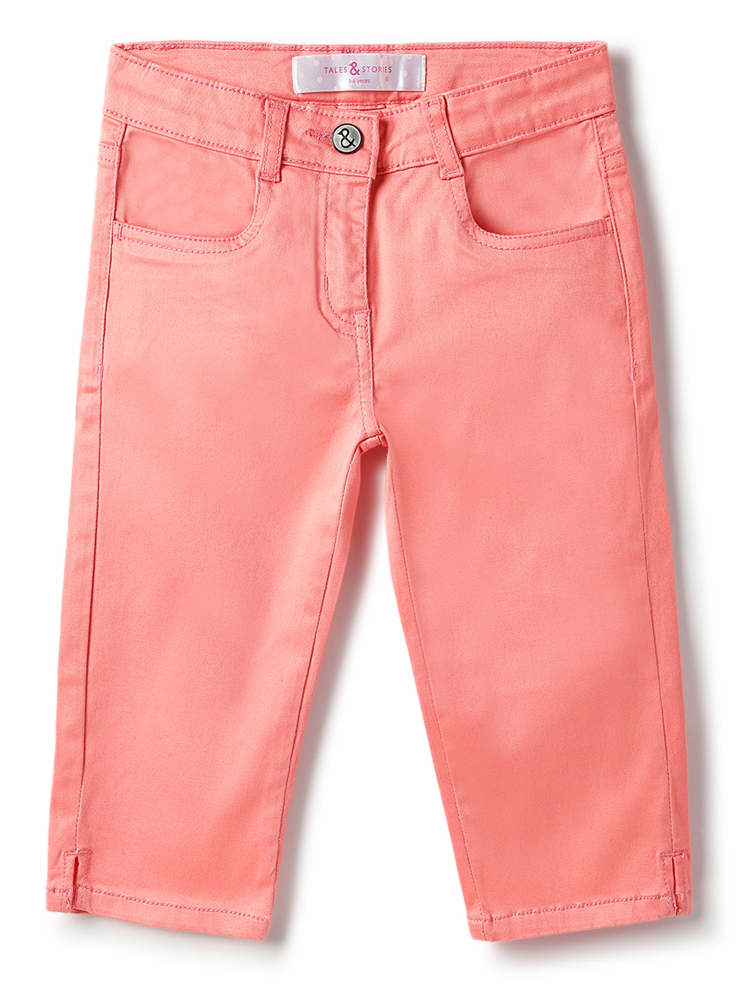 Girls Lycra Pink Solid Capri