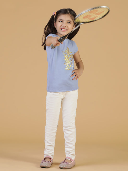 Girls Violet Emblished T-shirt