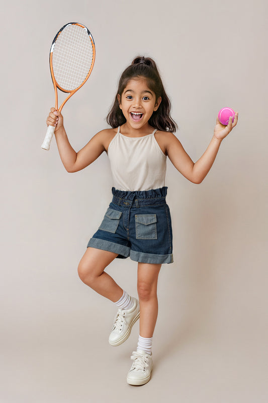 Girls Blue Cotton Shorts