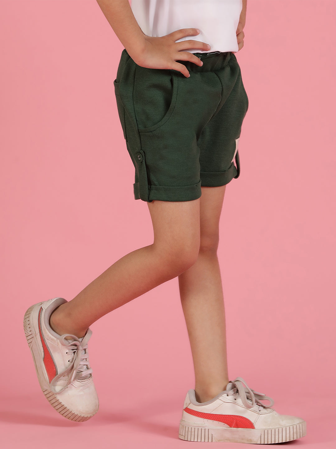 Girls Viscose Solid Green Shorts