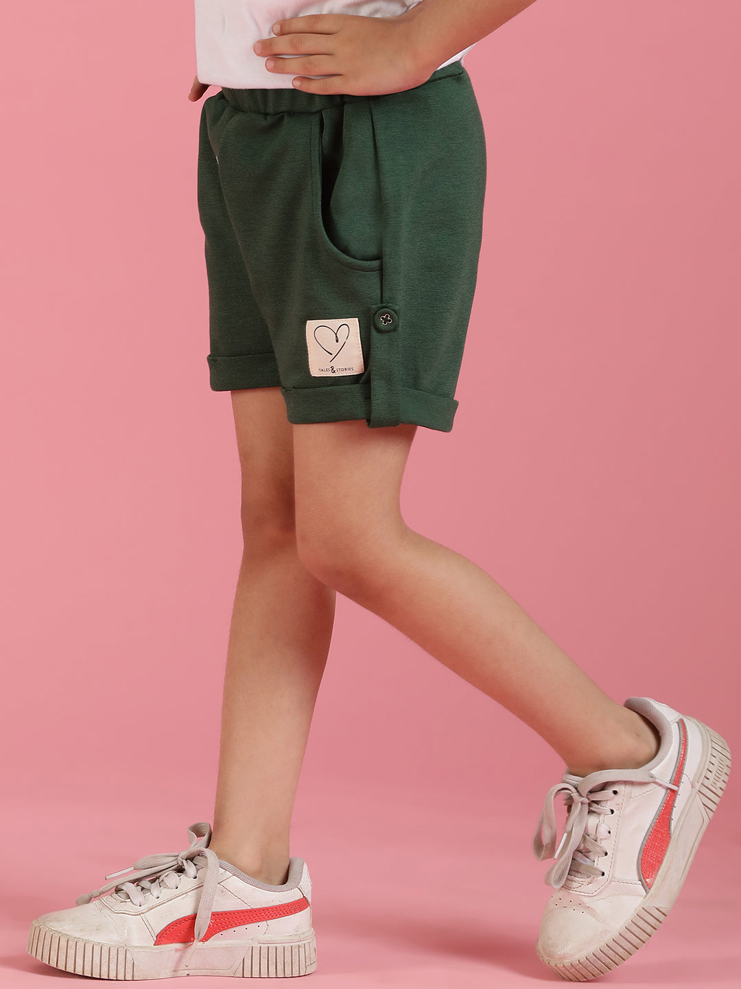 Girls Viscose Solid Green Shorts
