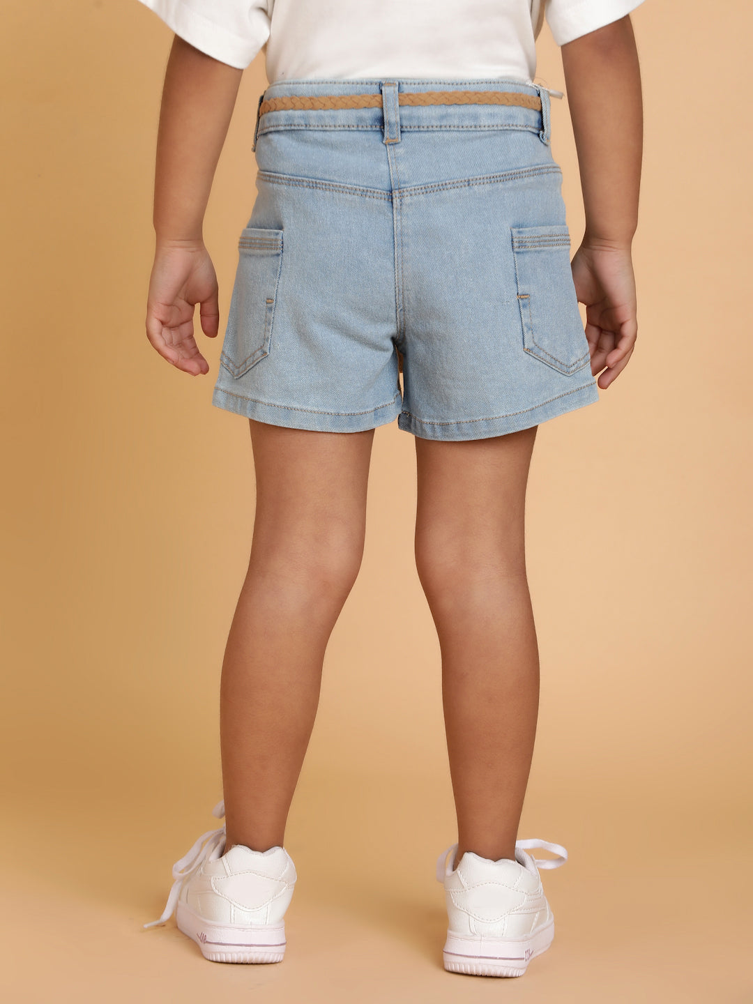 Girls Light Blue Washed Lycra A-Line Above Knee Shorts