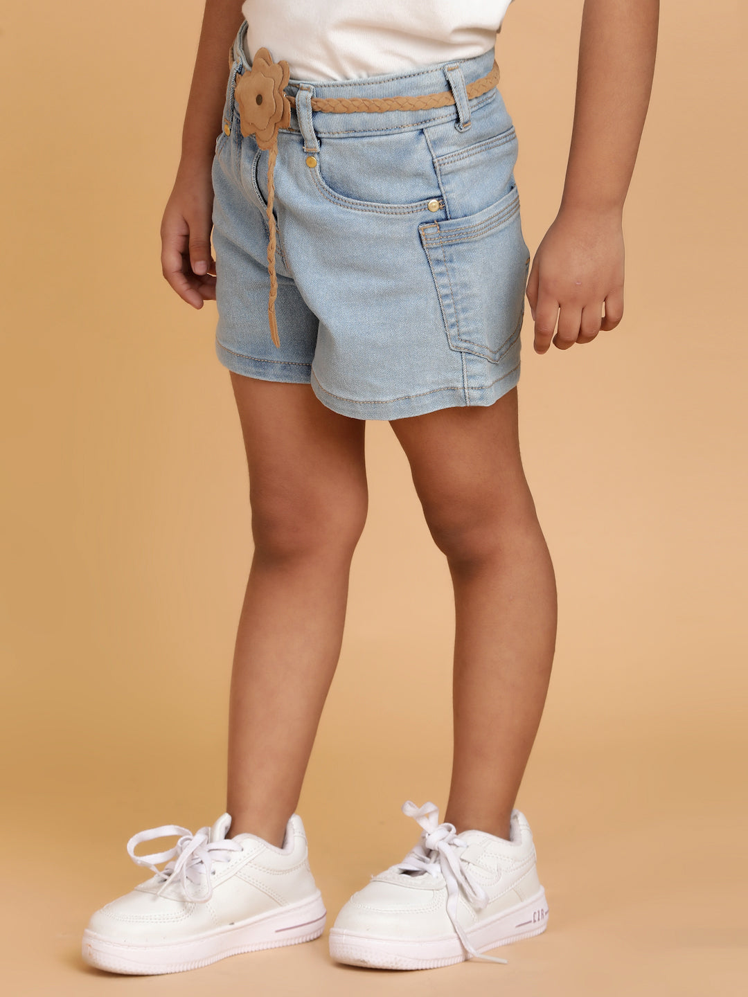 Girls Light Blue Washed Lycra A-Line Above Knee Shorts