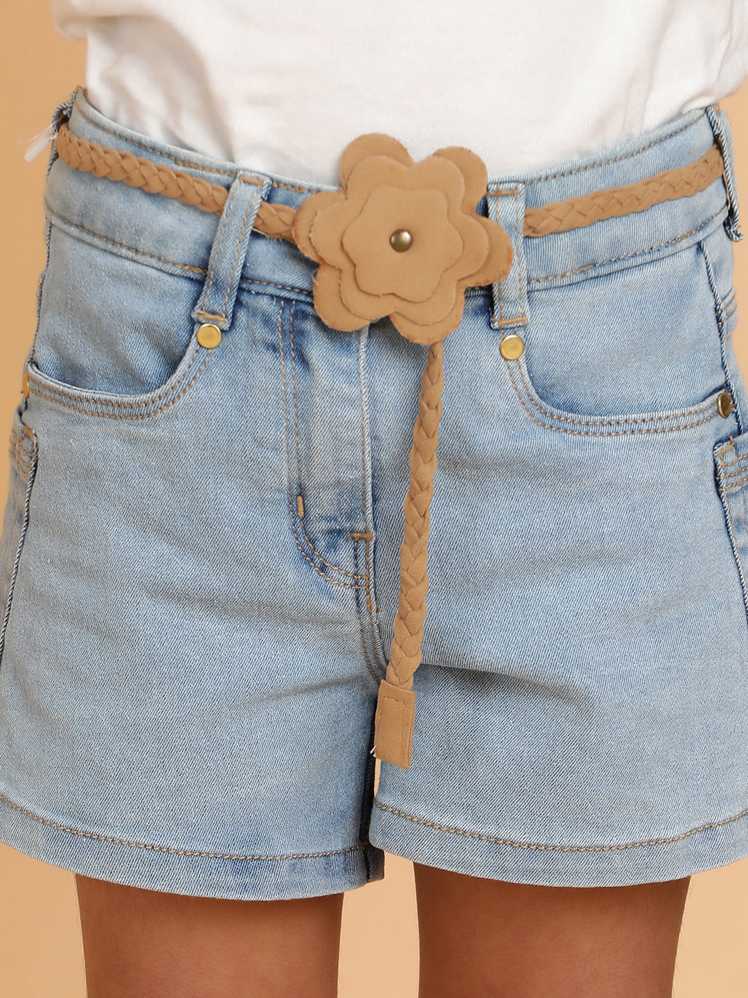 Girls Light Blue Washed Lycra A-Line Above Knee Shorts