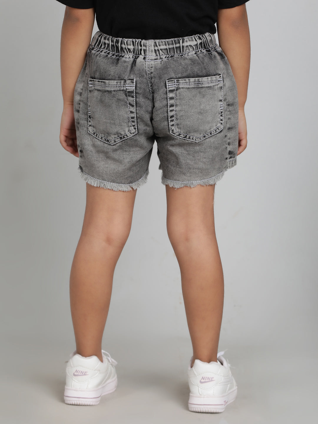 Girls Grey Washed Cotton A-Line Regular Fit Above Knee Shorts