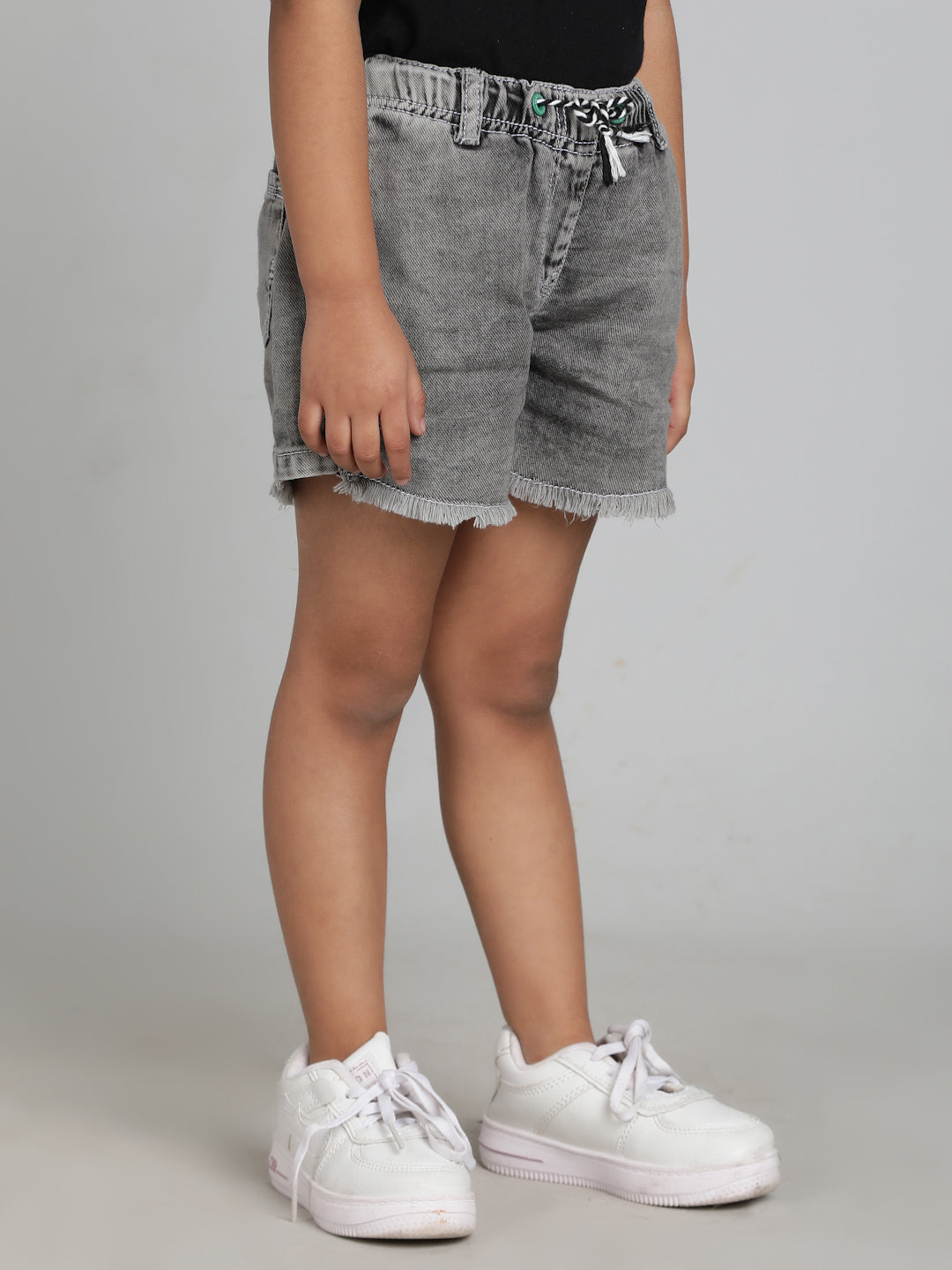 Girls Grey Washed Cotton A-Line Regular Fit Above Knee Shorts