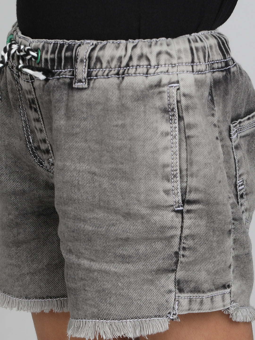 Girls Grey Washed Cotton A-Line Regular Fit Above Knee Shorts