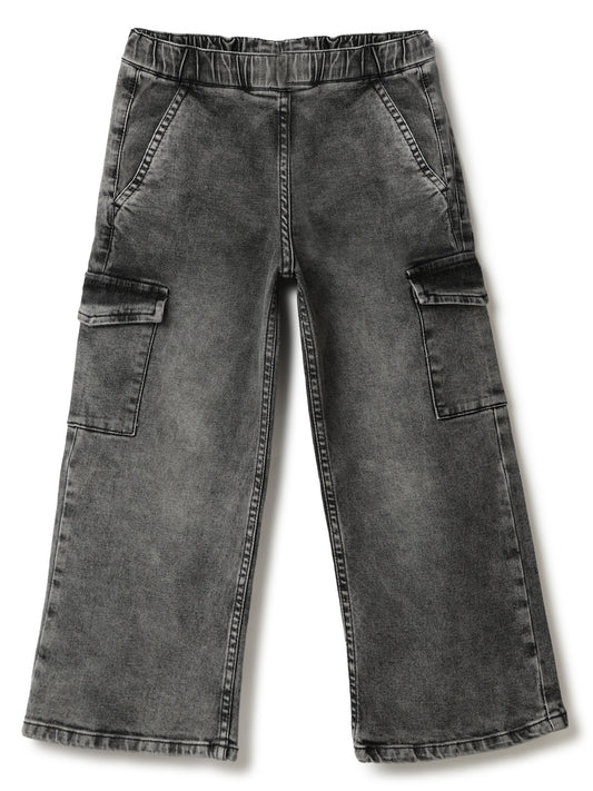 Girls Grey Lycra Washed Jeans