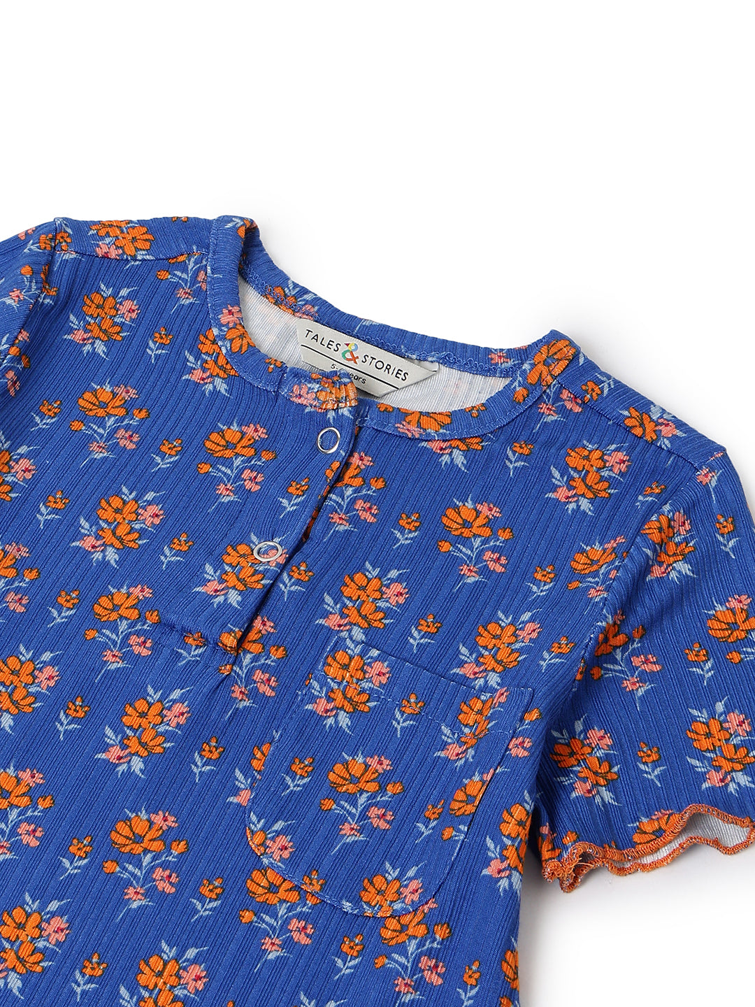 Girls Blue Floral Printed Top