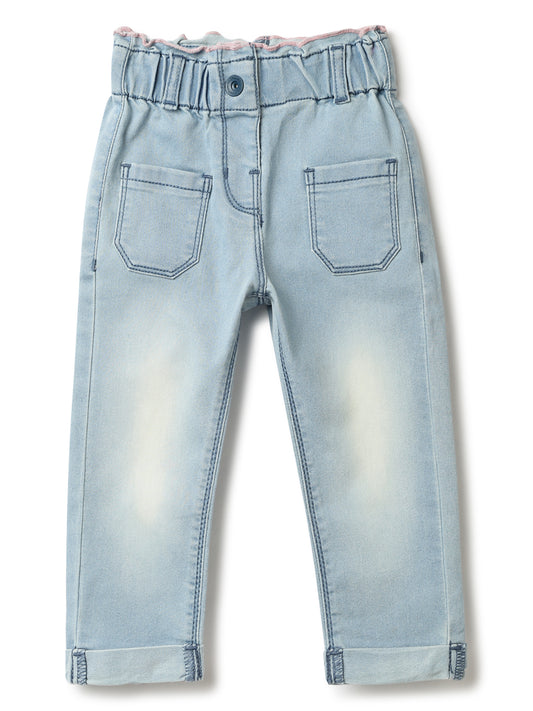 Girls Light Blue Lycra Washed Jeans