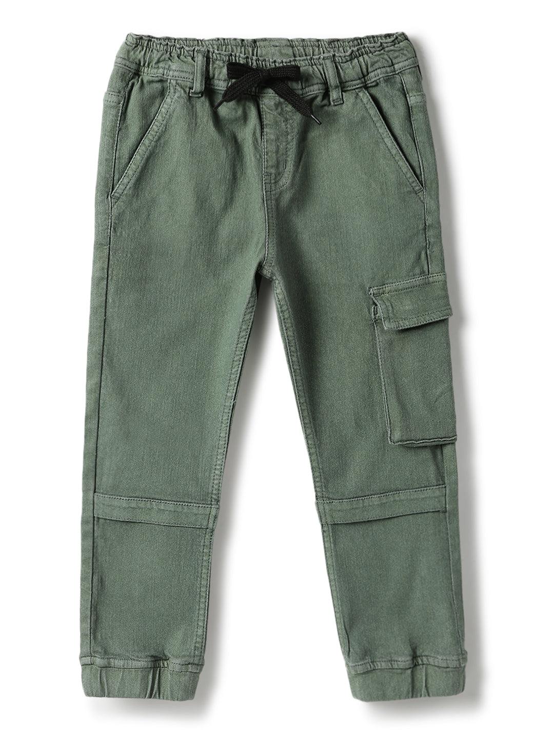 Boys Lycra Green Casual Washed Joggers