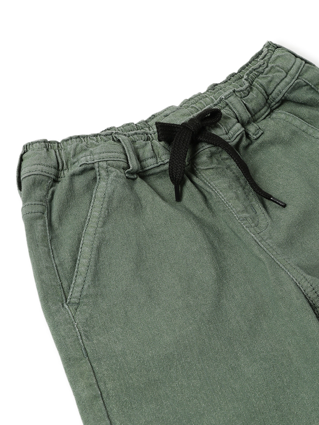 Boys Lycra Green Casual Washed Joggers