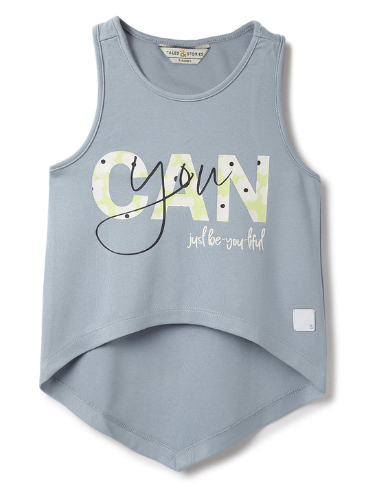 Girls Grey Viscose Printed Top