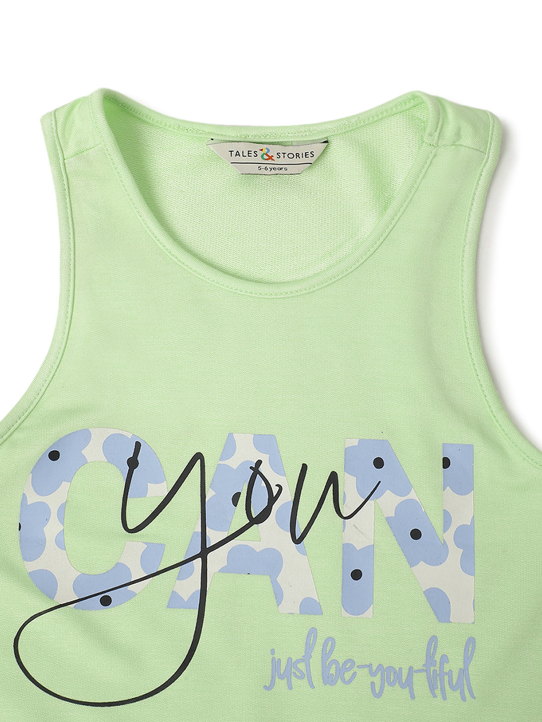 Girls Green Viscose Printed Top