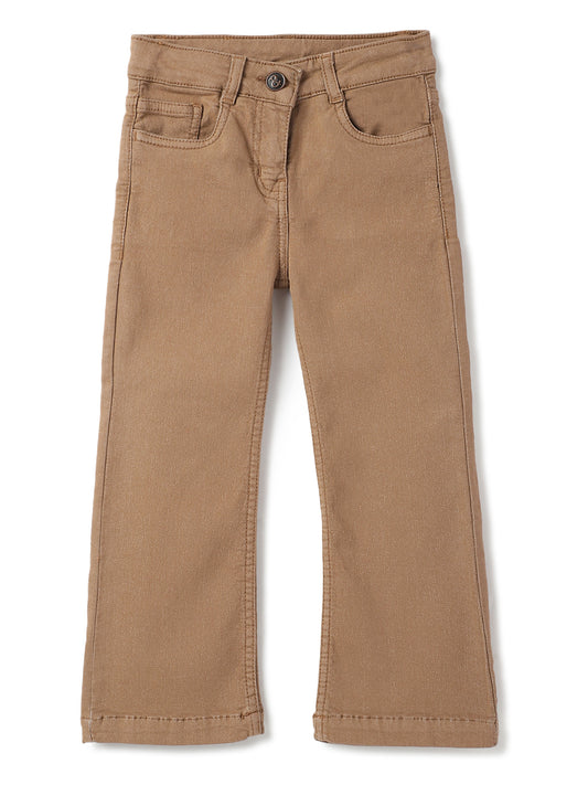 Girls Brown  Lycra Washed Bell Bottom  Jeans