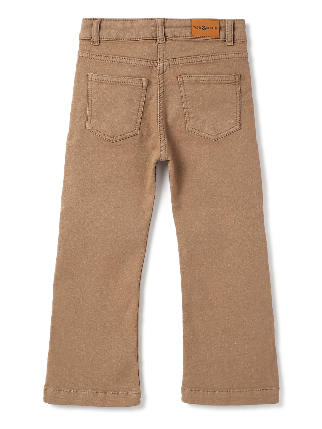 Girls Brown Lycra Washed Bell Bottom Jeans
