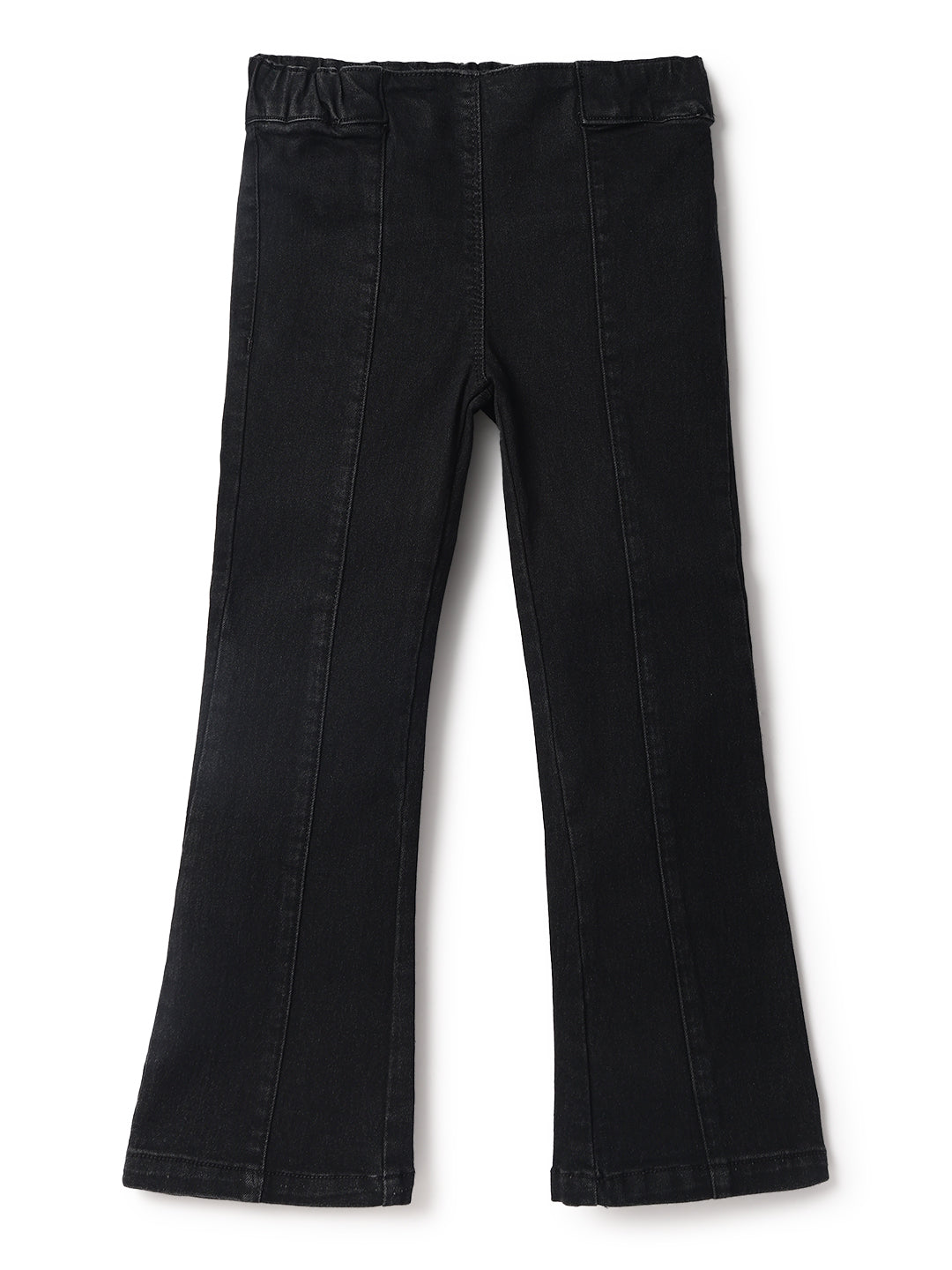 Girls Black Lycra Washed Bell Bottom Jeggings