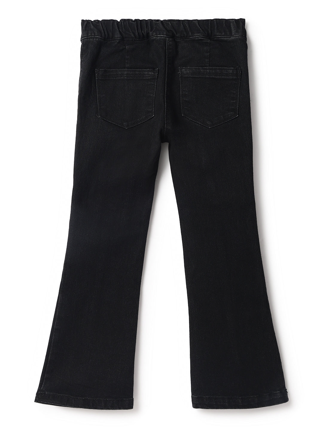 Girls Black Lycra Washed Bell Bottom Jeggings