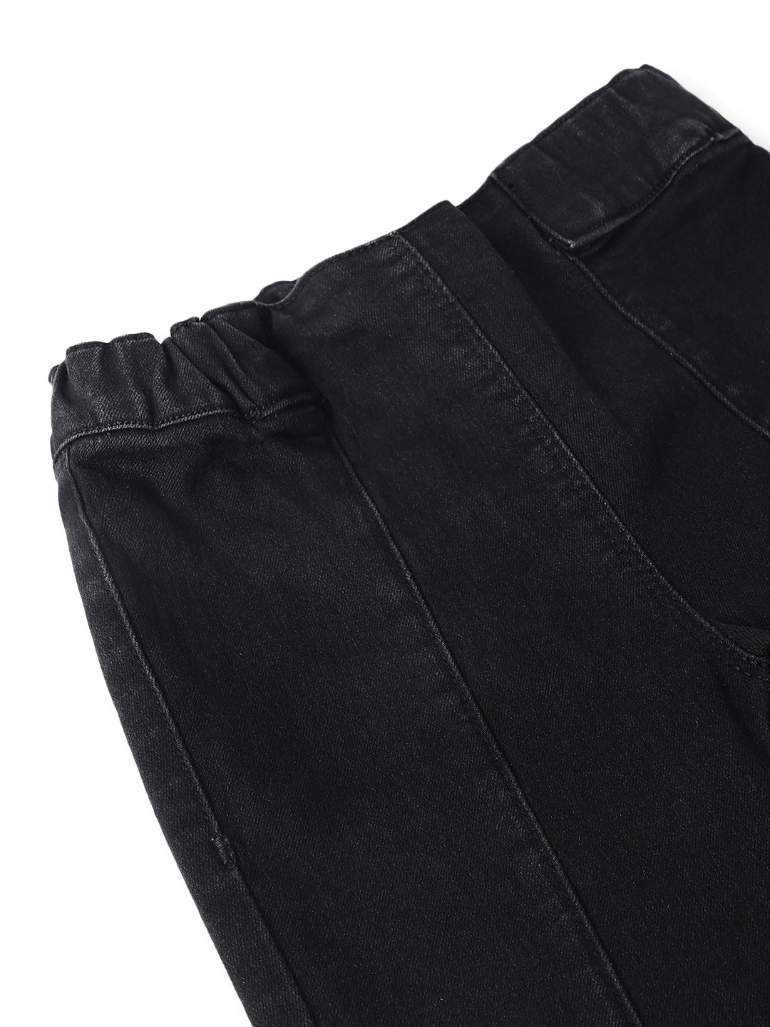 Girls Black Lycra Washed Bell Bottom Jeggings