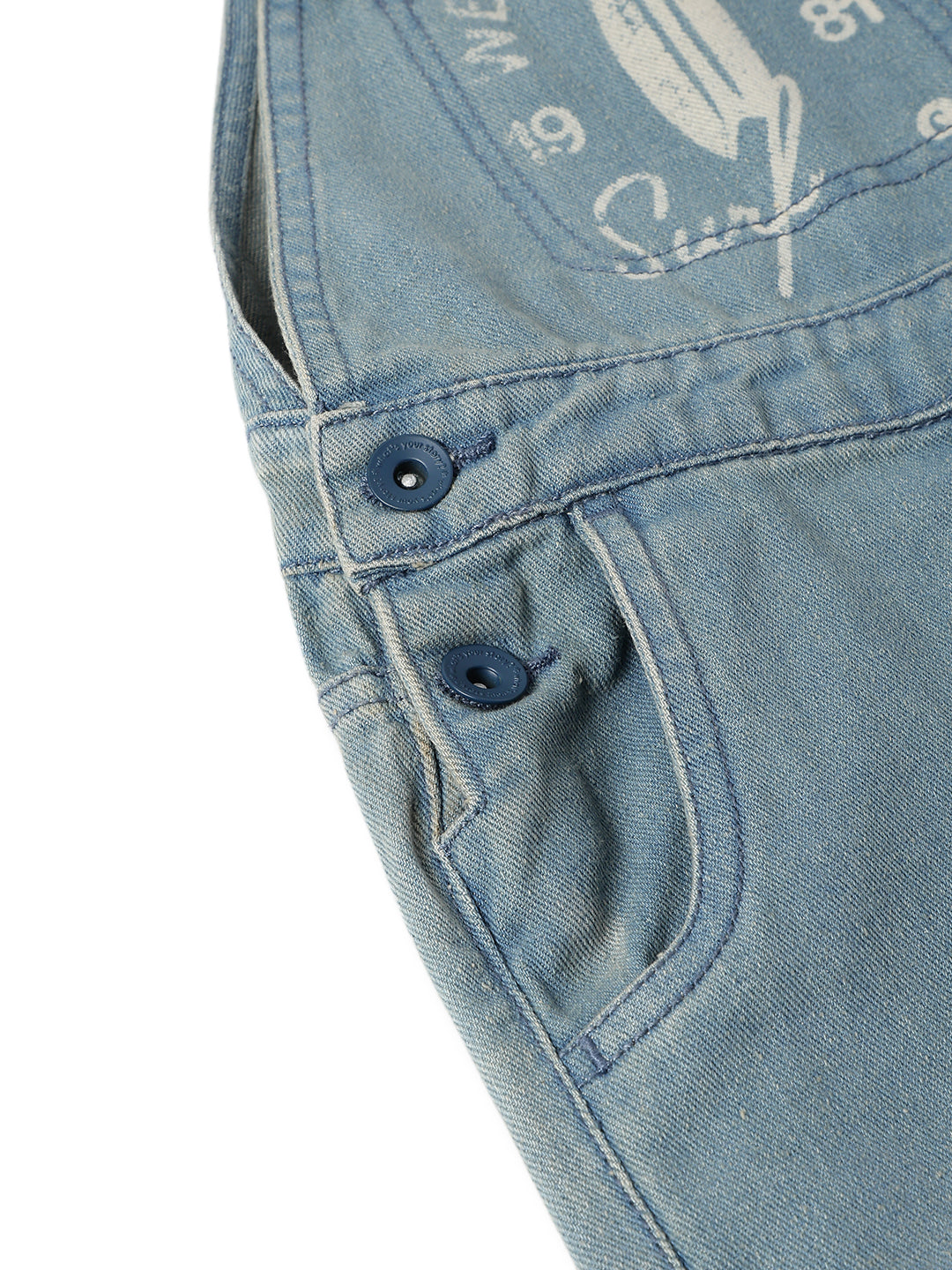 Boys Cotton Poly Blue Printed Tapered Fit Dungaree