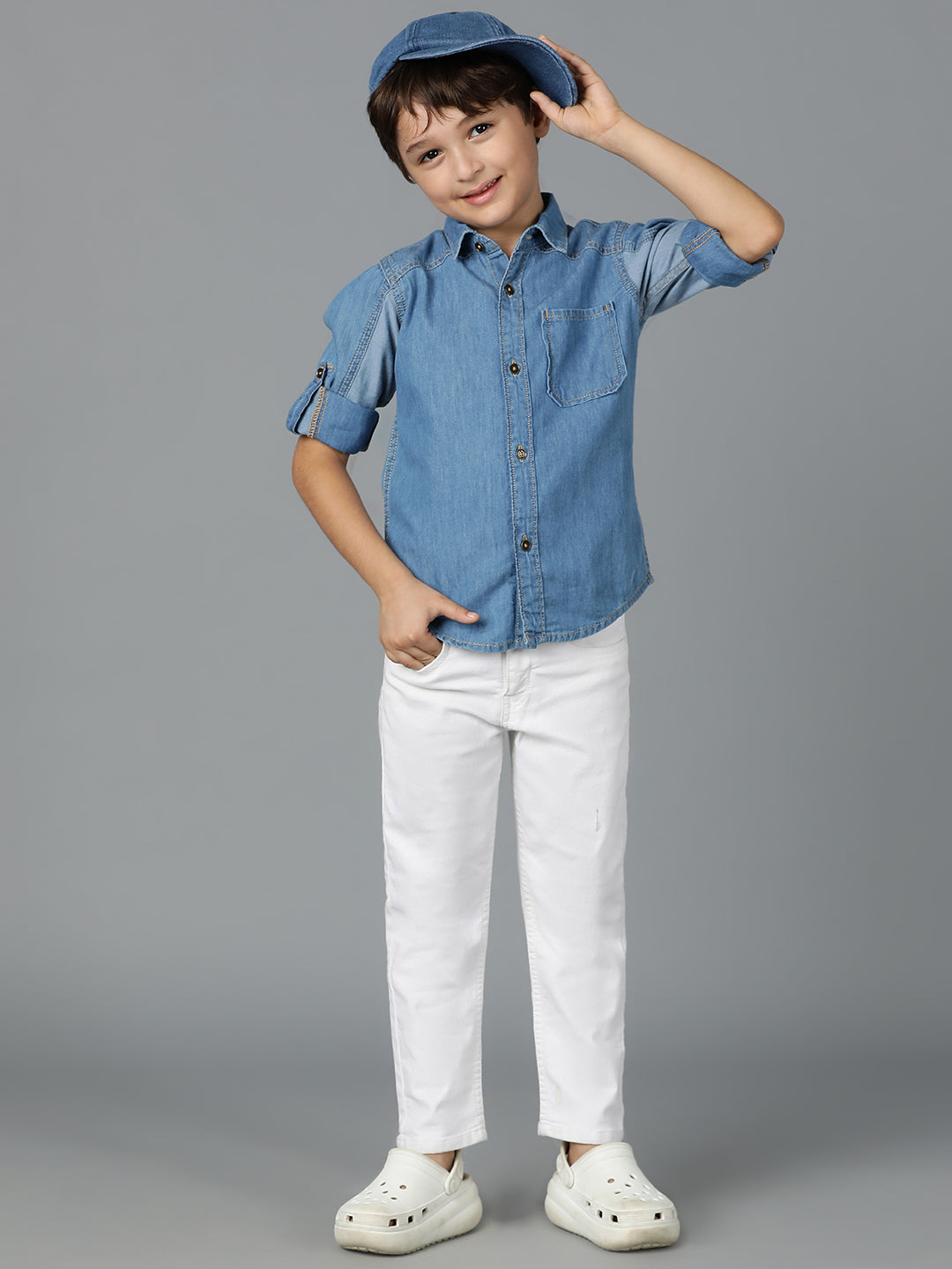 Boys Light Blue Denim Cotton Regular Fit Shirt