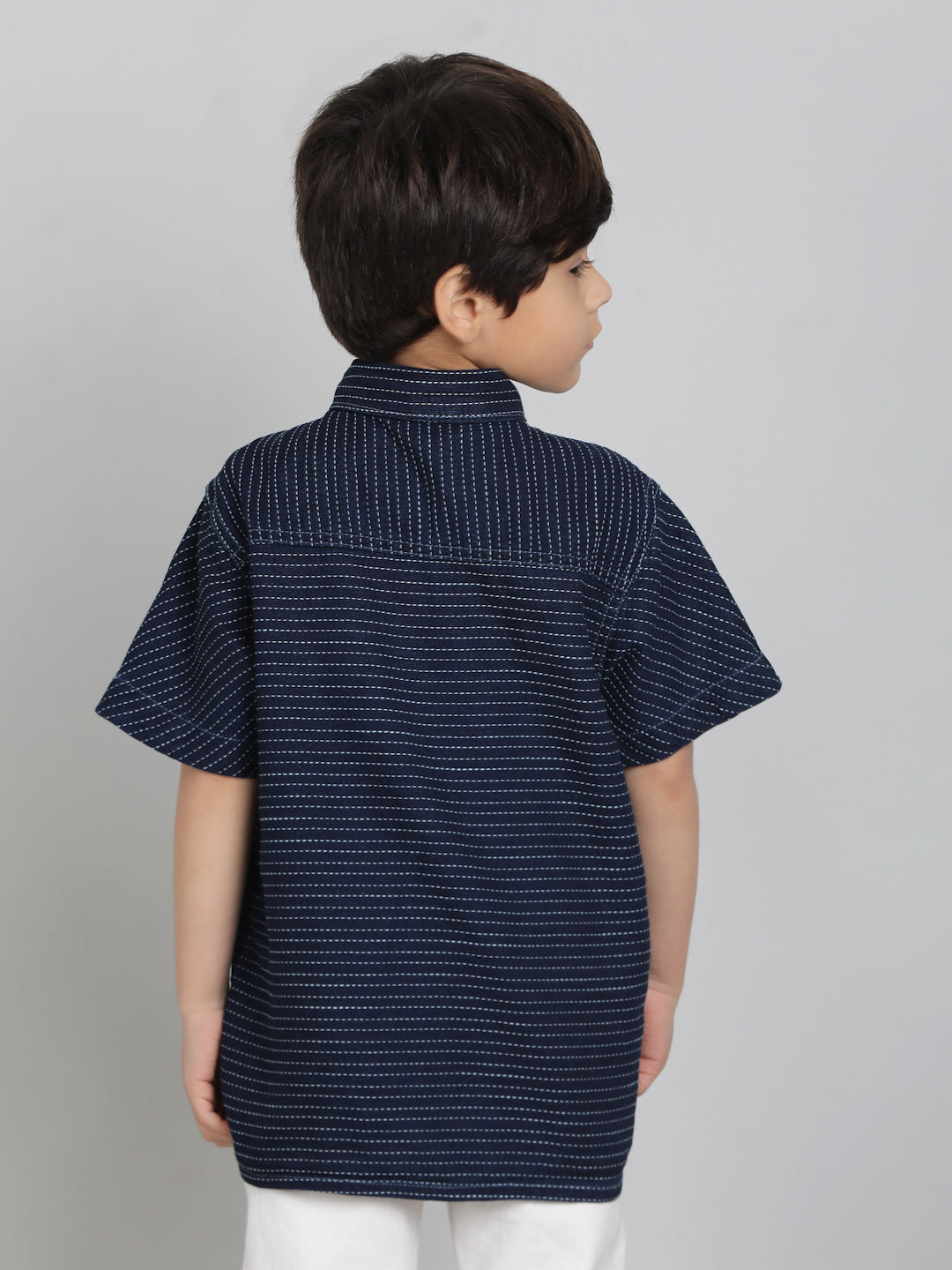 Boys Blue Striped Cotton Half Sleeve  Shirt