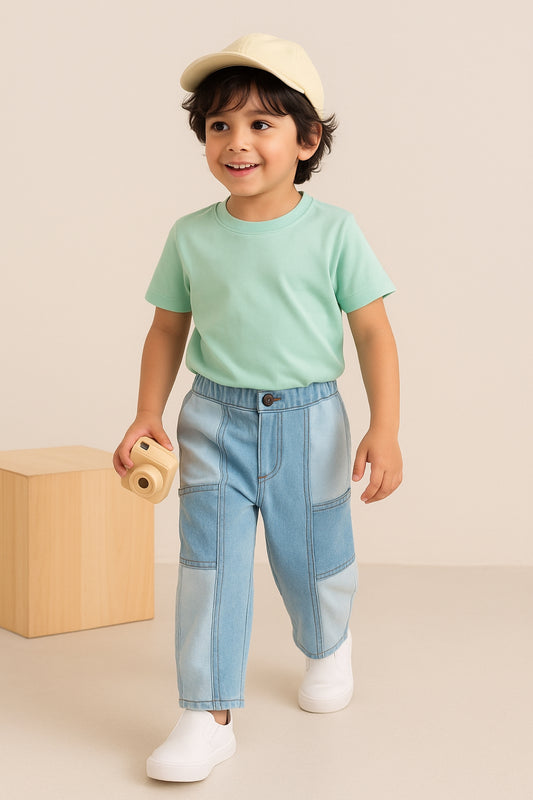 Boys Blue Lycra Denim Casual Washed Balloon Fit Jeans