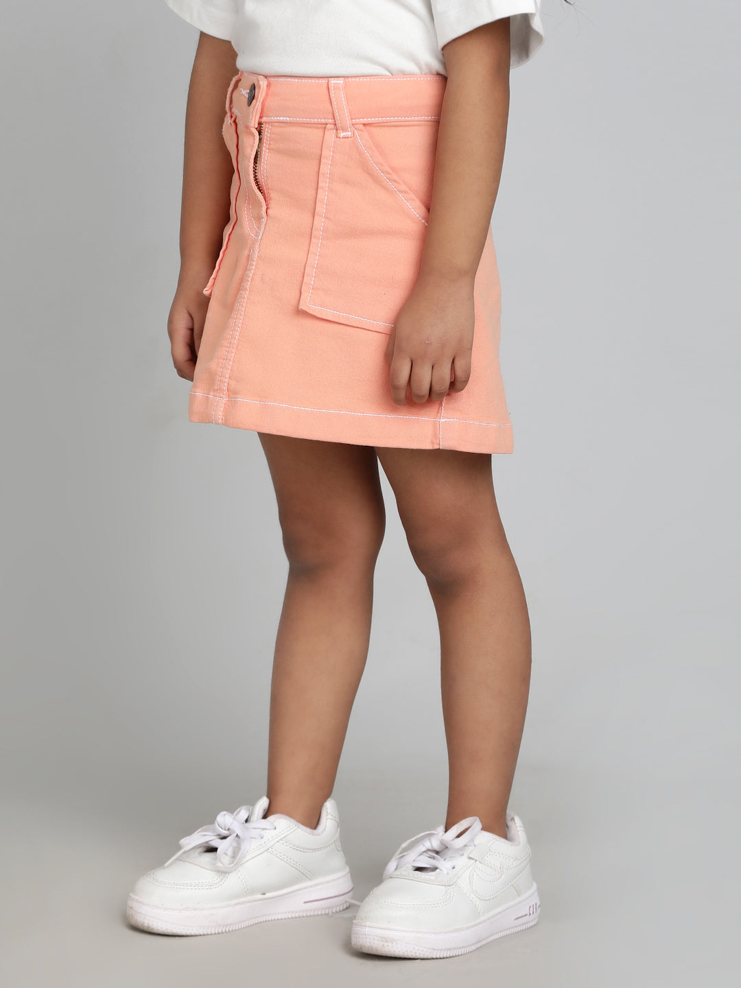 Girls Peach Washed Lycra Above Knee Skirt