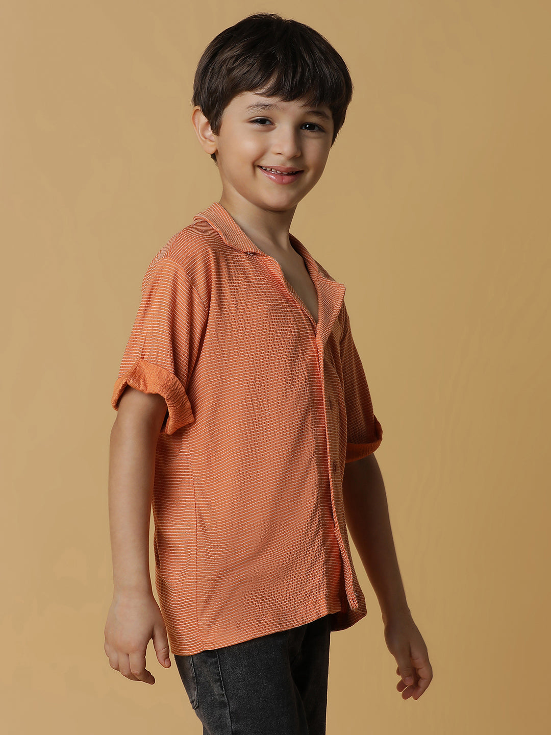 Boys Rust Striped Shirt