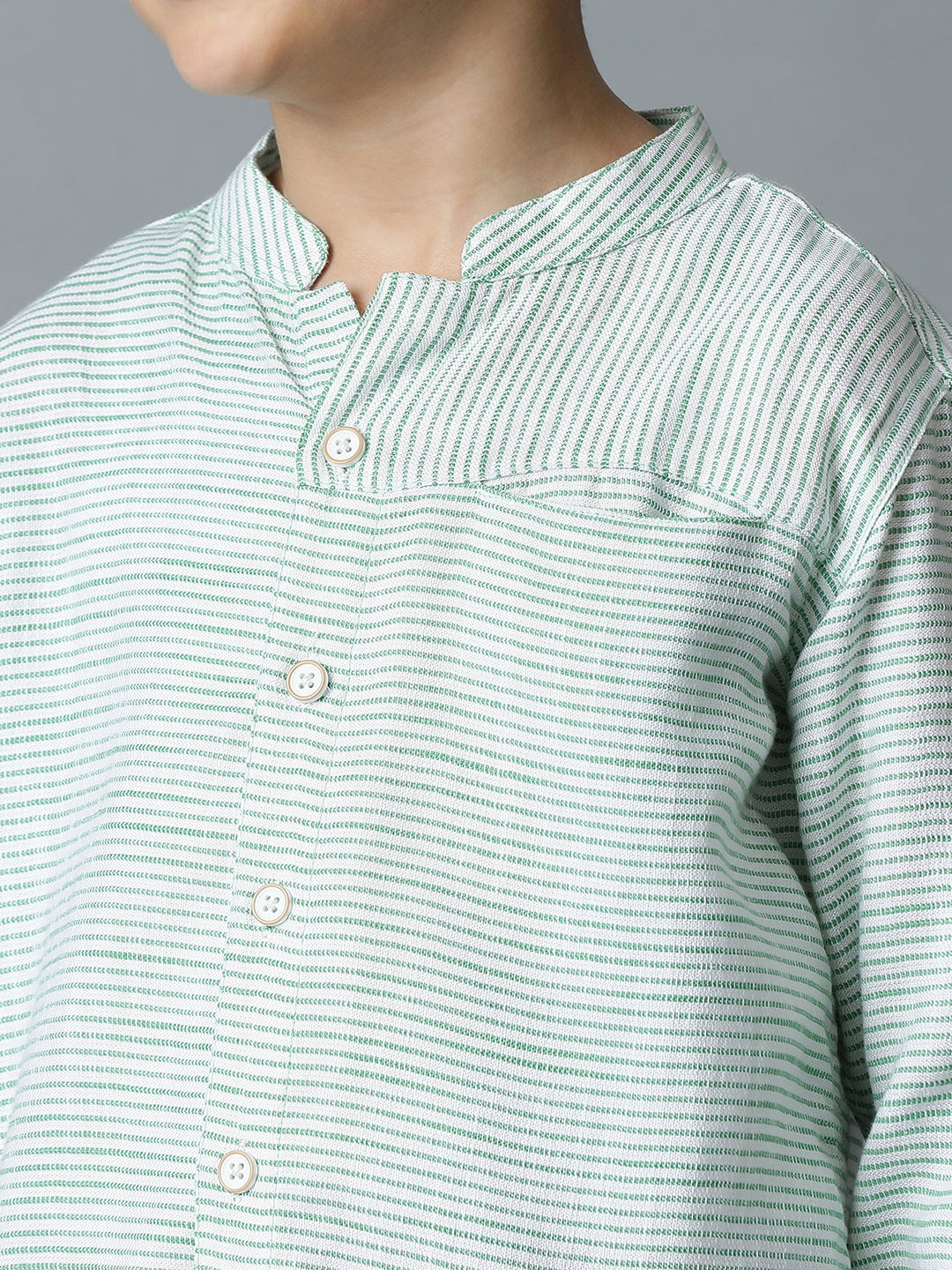 Boys Green Cotton Striped Shirt