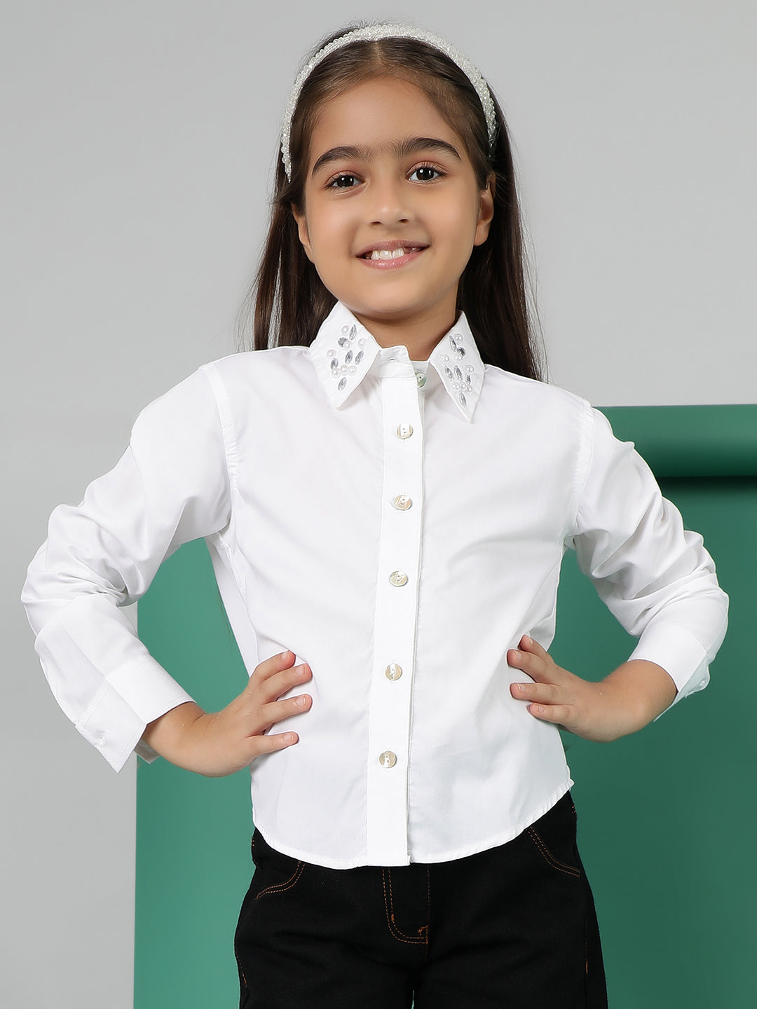 Girls White Viscose Regular Fit Shirt