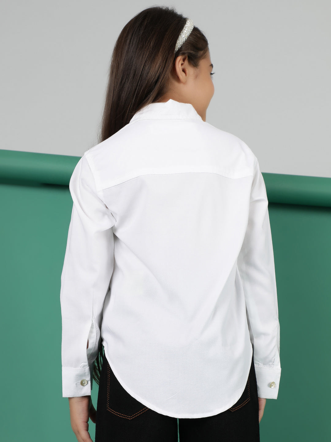 Girls White Viscose Regular Fit Shirt