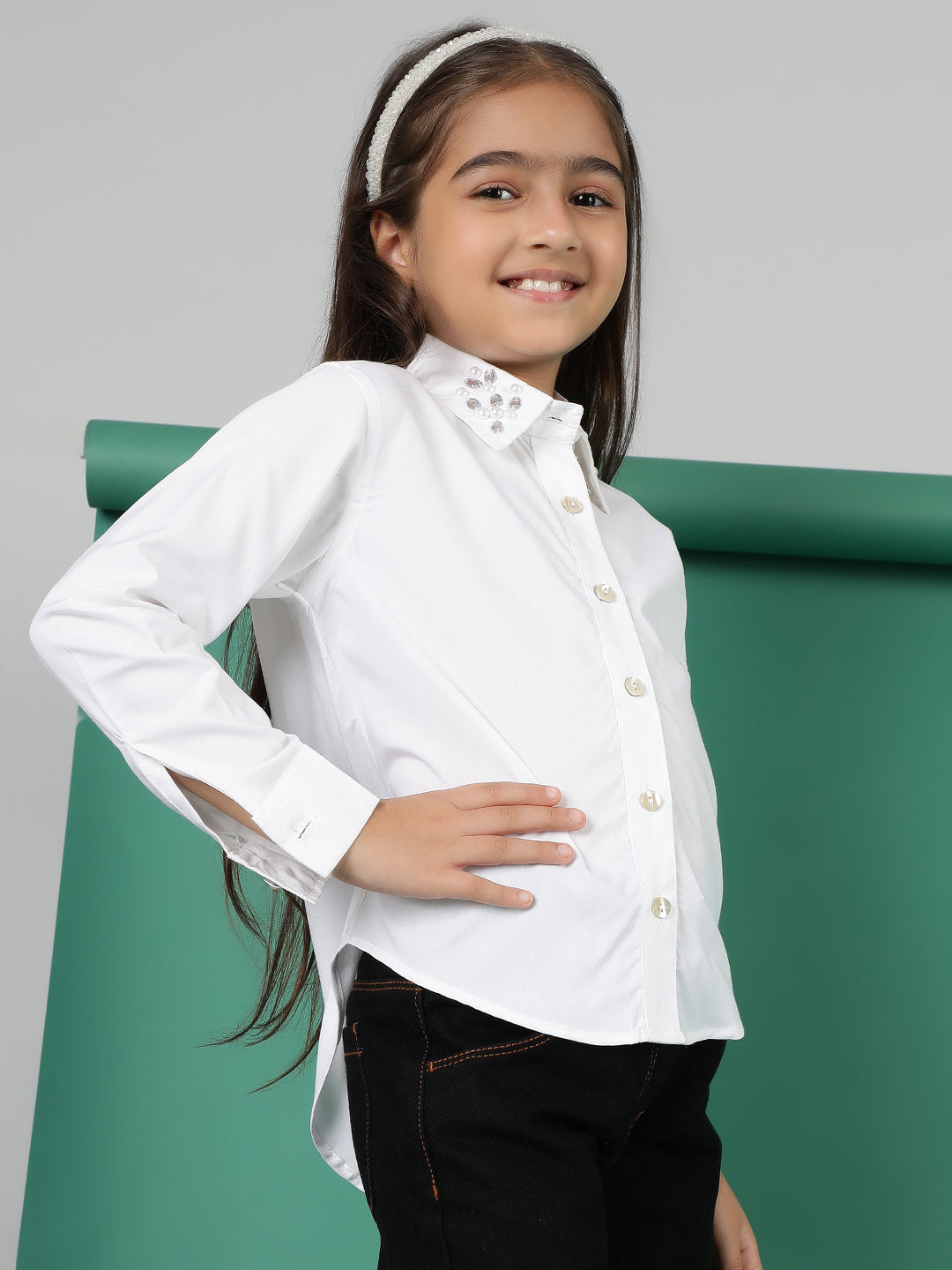Girls White Viscose Regular Fit Shirt
