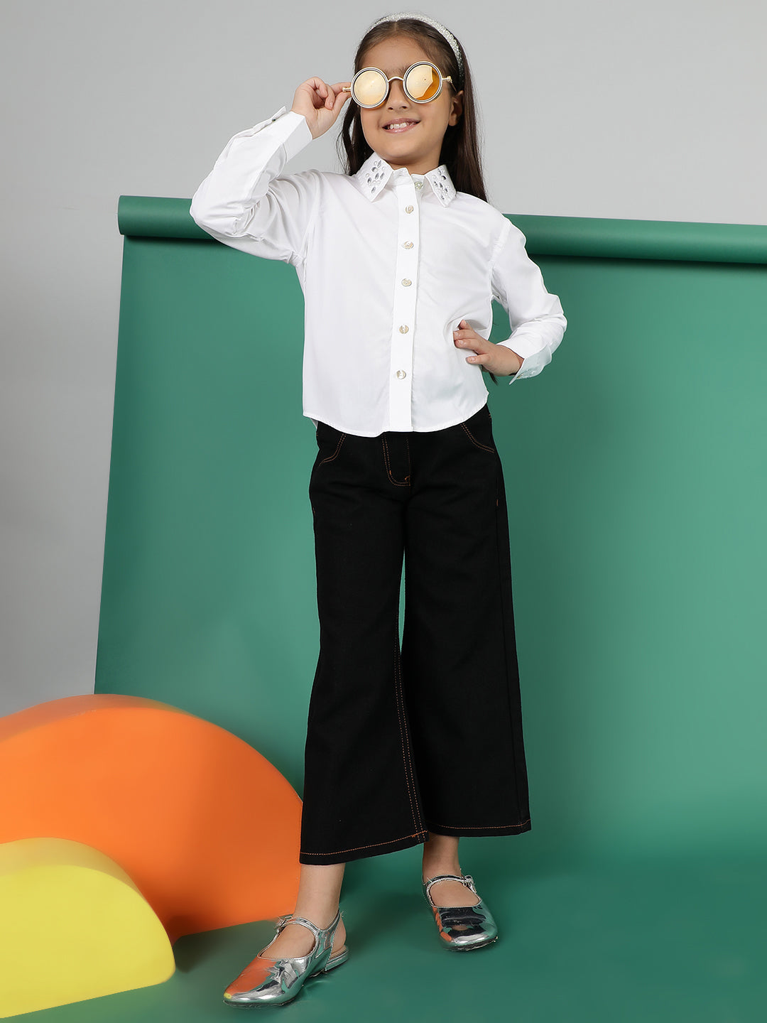 Girls White Viscose Regular Fit Shirt