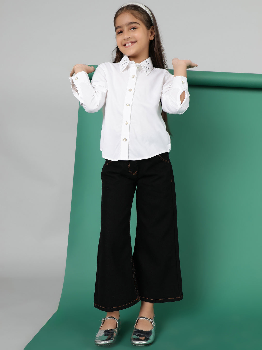 Girls White Viscose Regular Fit Shirt