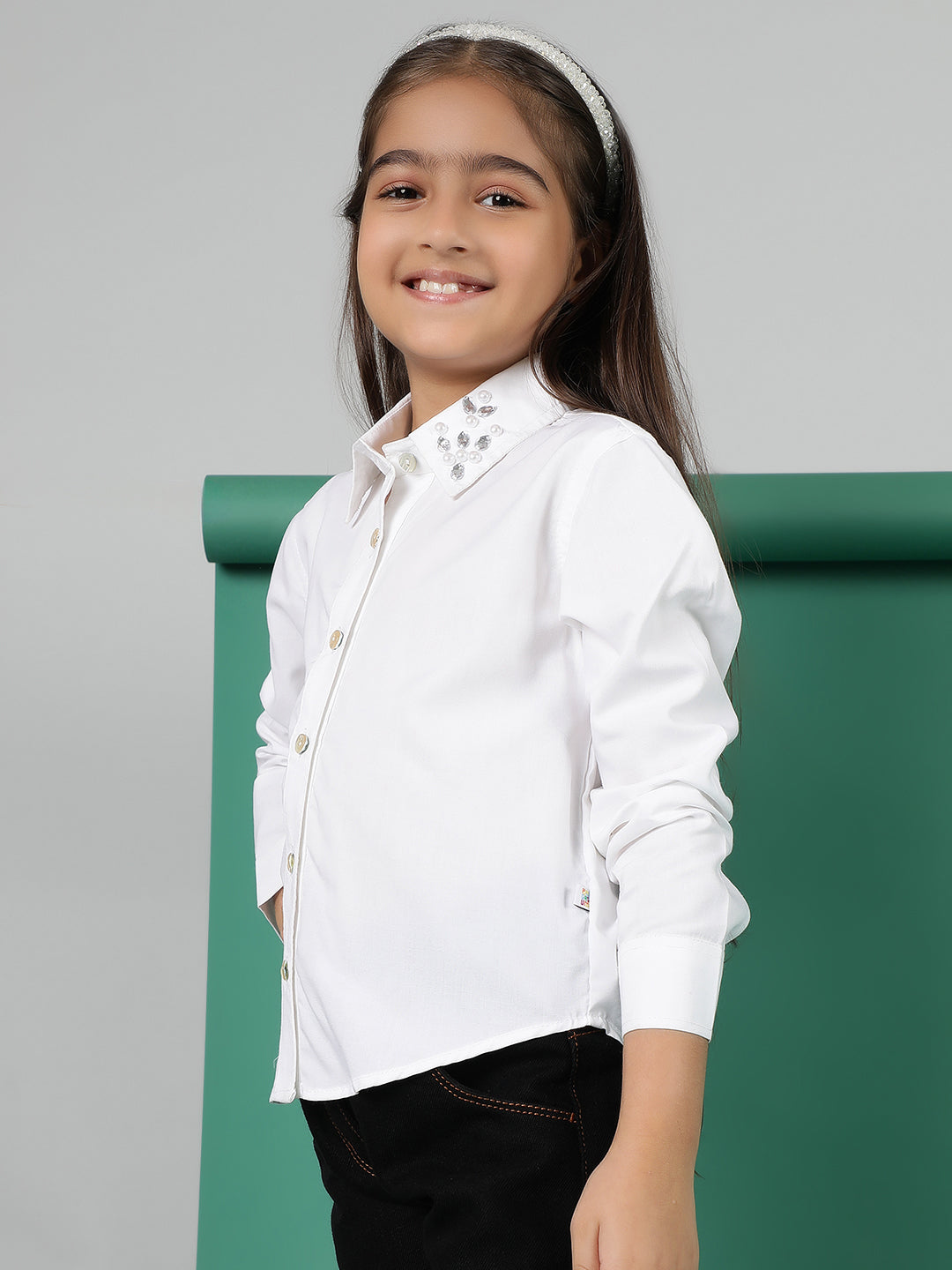 Girls White Viscose Regular Fit Shirt